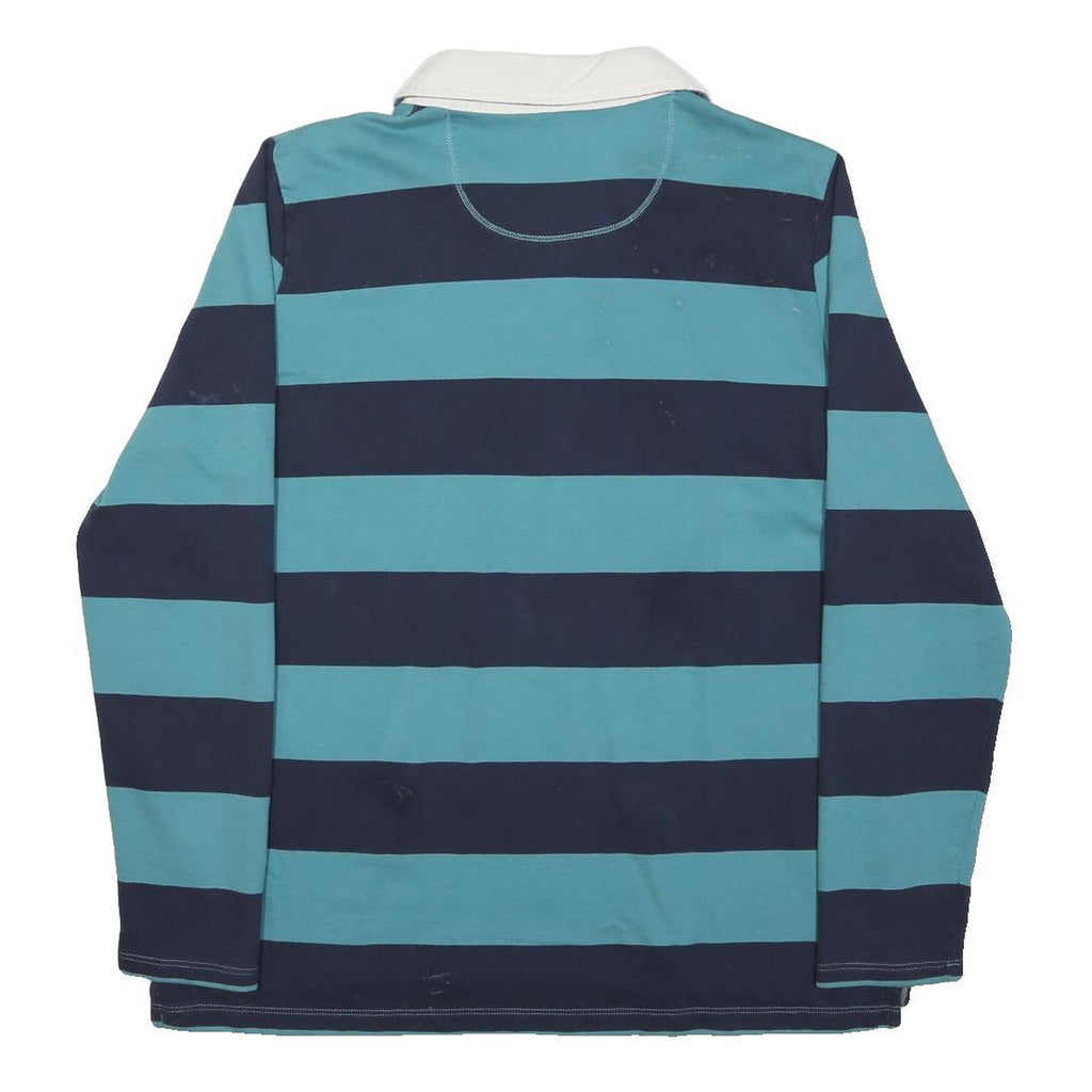 LL BEAN Mens Blue & Navy Striped Long Sleeve Polo Shirt L Cotton Casual