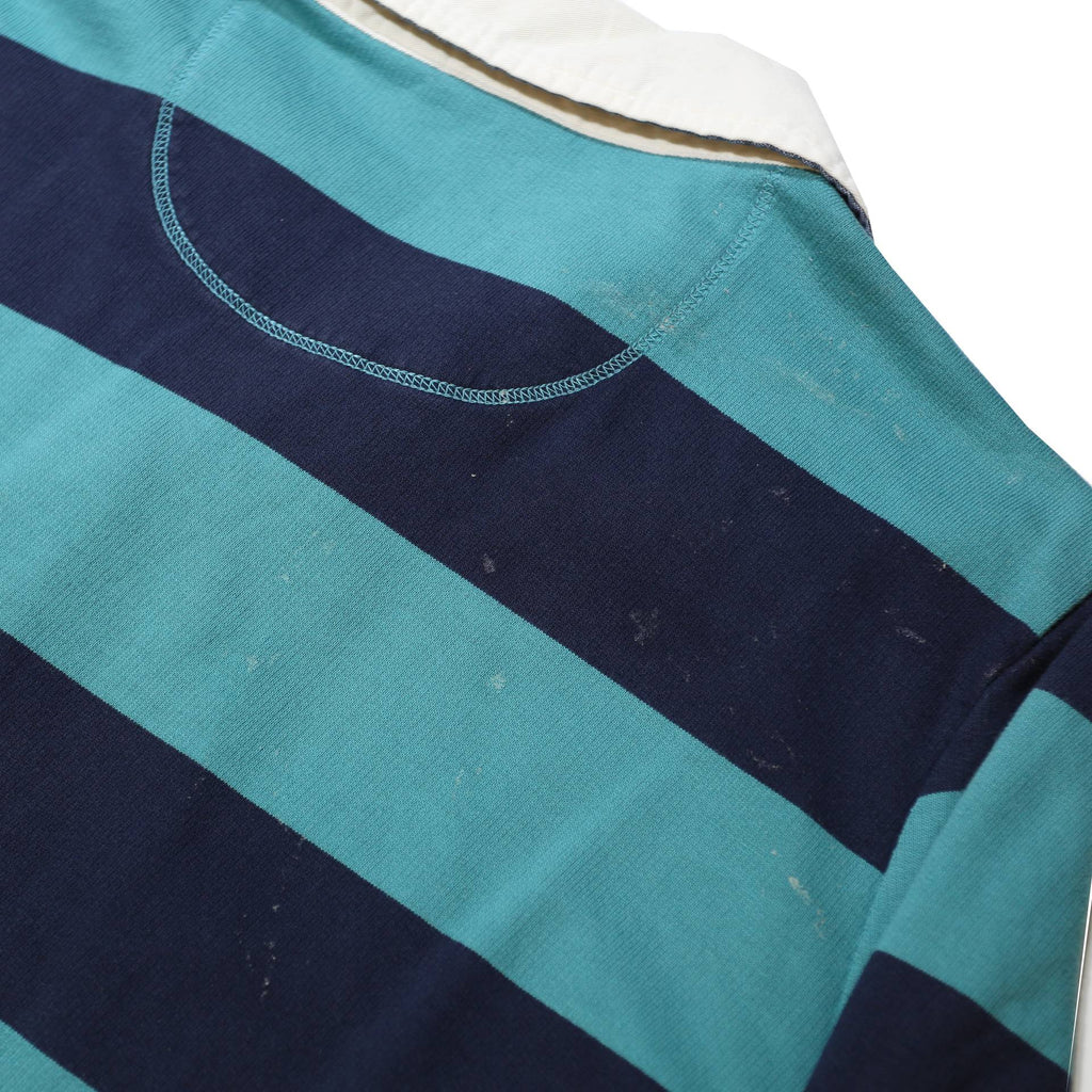 LL BEAN Mens Blue & Navy Striped Long Sleeve Polo Shirt L Cotton Casual