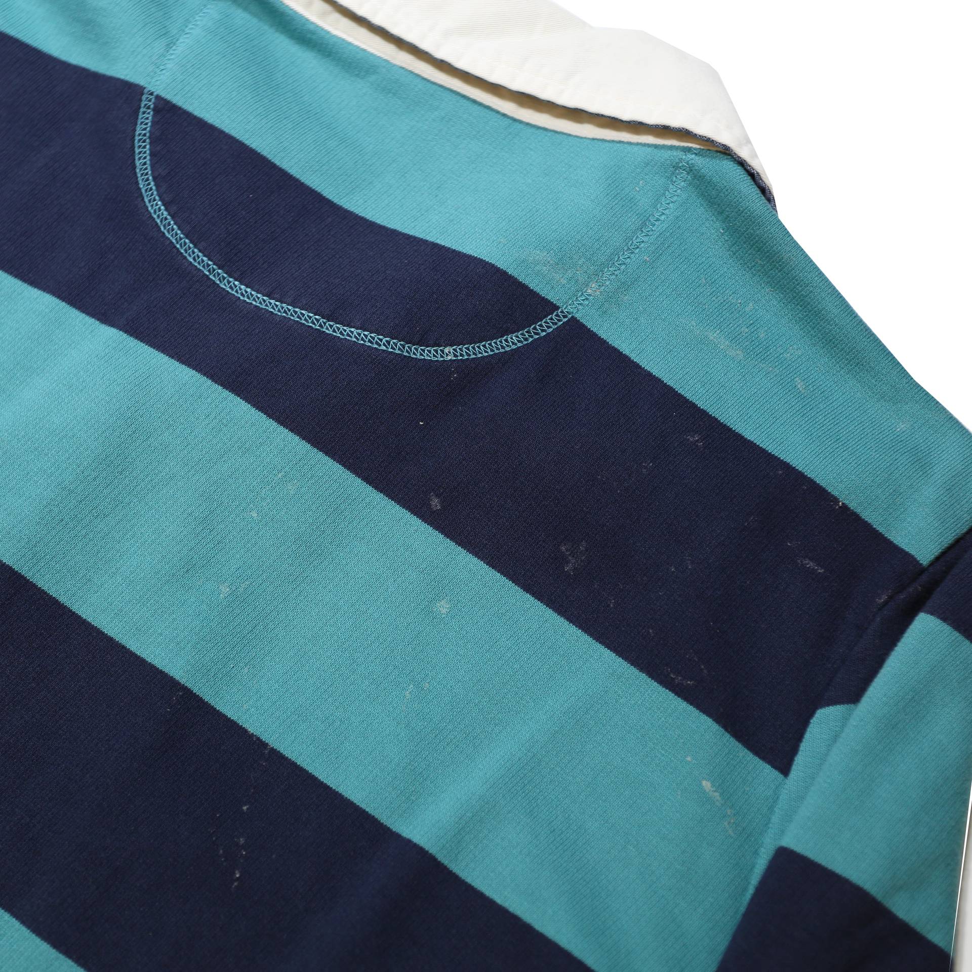 LL BEAN Mens Blue & Navy Striped Long Sleeve Polo Shirt L Cotton Casual