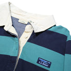 LL BEAN Mens Blue & Navy Striped Long Sleeve Polo Shirt L Cotton Casual