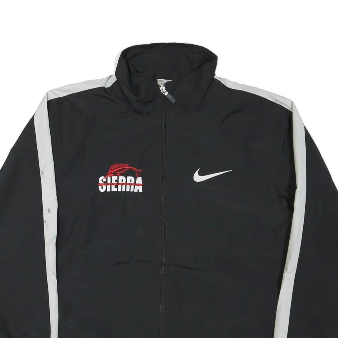 NIKE Mens Black & White Sports Zip Up Jacket L Polyester Blend Casual