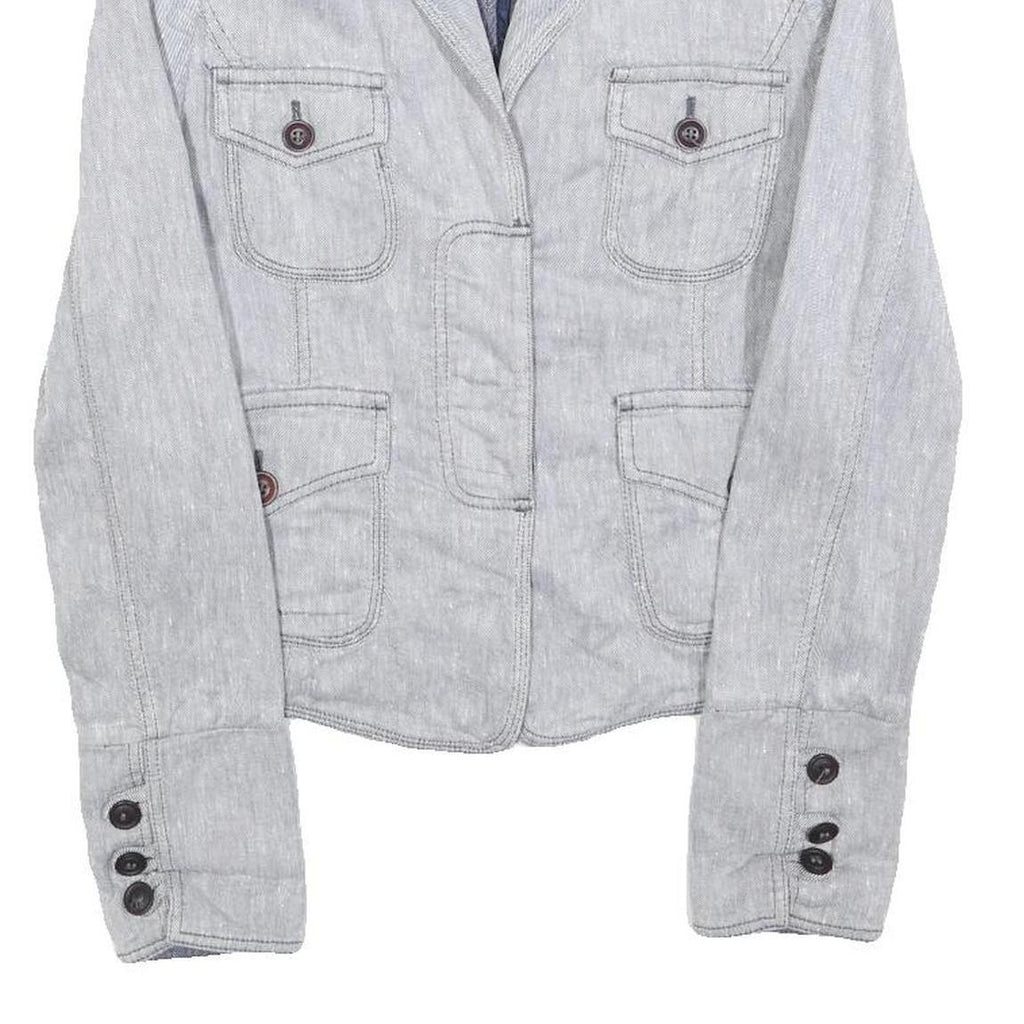 TRUSSARDI Womens Grey Linen Blend Tailored Jacket XS Button Detail