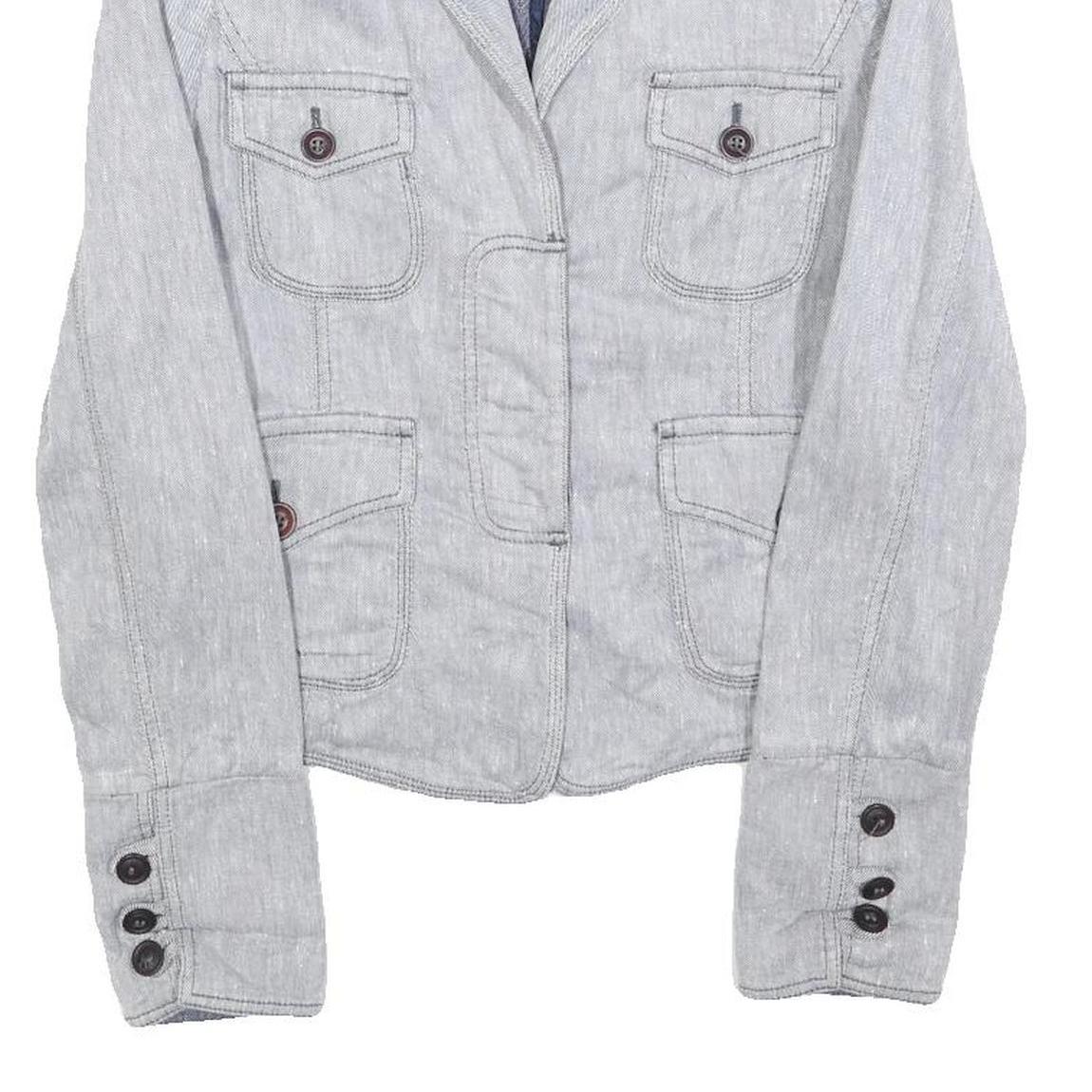 TRUSSARDI Womens Grey Linen Blend Tailored Jacket XS Button Detail