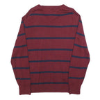 TOMMY HILFIGER Mens Maroon & Navy Striped Pattern V-Neck Basic Knit L Jumper