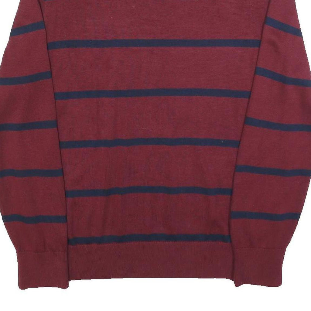 TOMMY HILFIGER Mens Maroon & Navy Striped Pattern V-Neck Basic Knit L Jumper