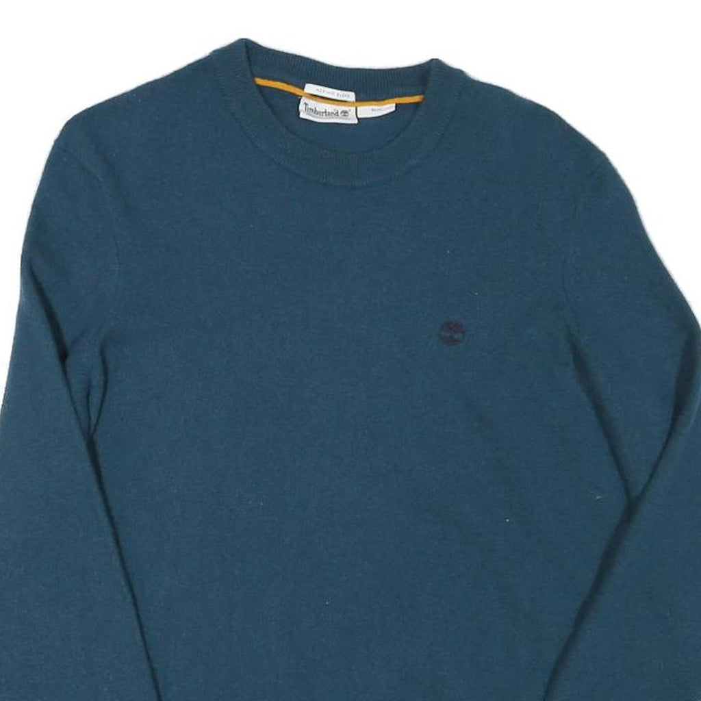TIMBERLAND Mens Blue Plain Wool Blend Pullover Basic Knit Jumper M