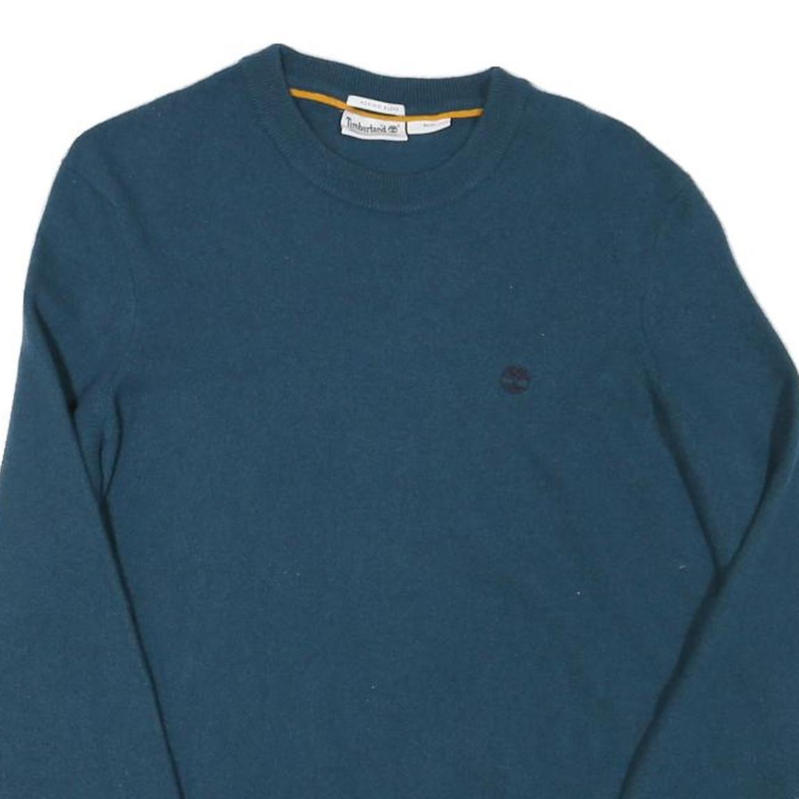 TIMBERLAND Mens Blue Plain Wool Blend Pullover Basic Knit Jumper M