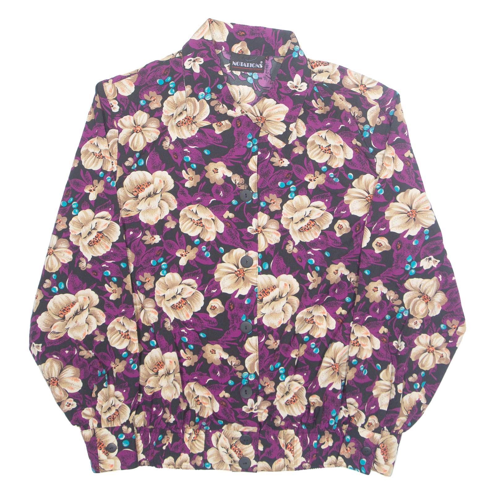 NOTATIONS Womens Printed Shirt Purple Collared Long Sleeve Floral M