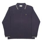 LOTTO Mens Navy Blue Long Sleeve Plain Polo Shirt L Classic Cotton Sportswear