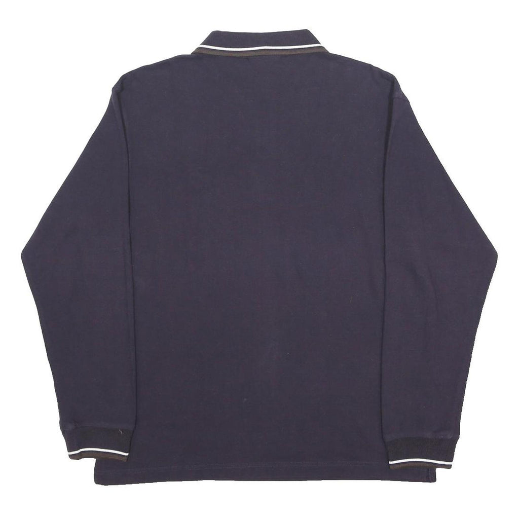 LOTTO Mens Navy Blue Long Sleeve Plain Polo Shirt L Classic Cotton Sportswear