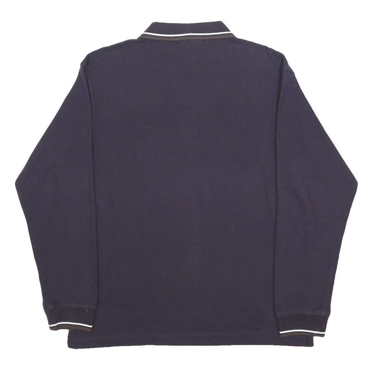 LOTTO Mens Navy Blue Long Sleeve Plain Polo Shirt L Classic Cotton Sportswear