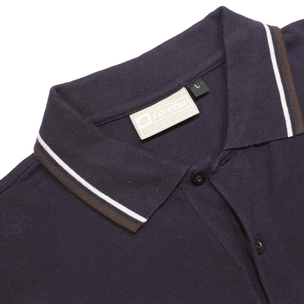 LOTTO Mens Navy Blue Long Sleeve Plain Polo Shirt L Classic Cotton Sportswear