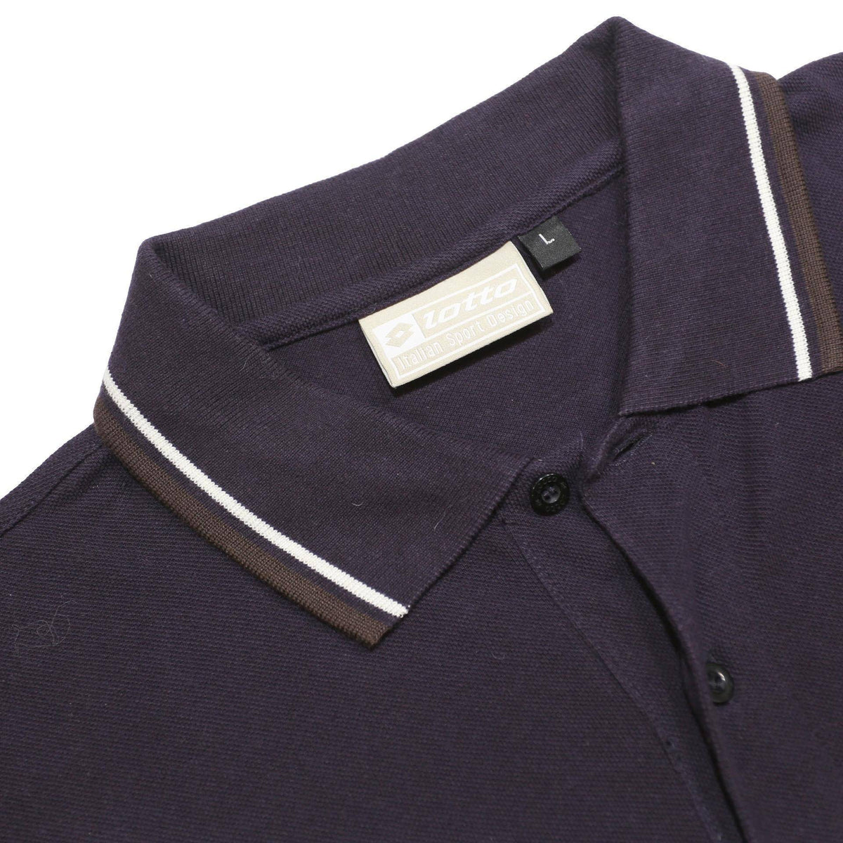LOTTO Mens Navy Blue Long Sleeve Plain Polo Shirt L Classic Cotton Sportswear