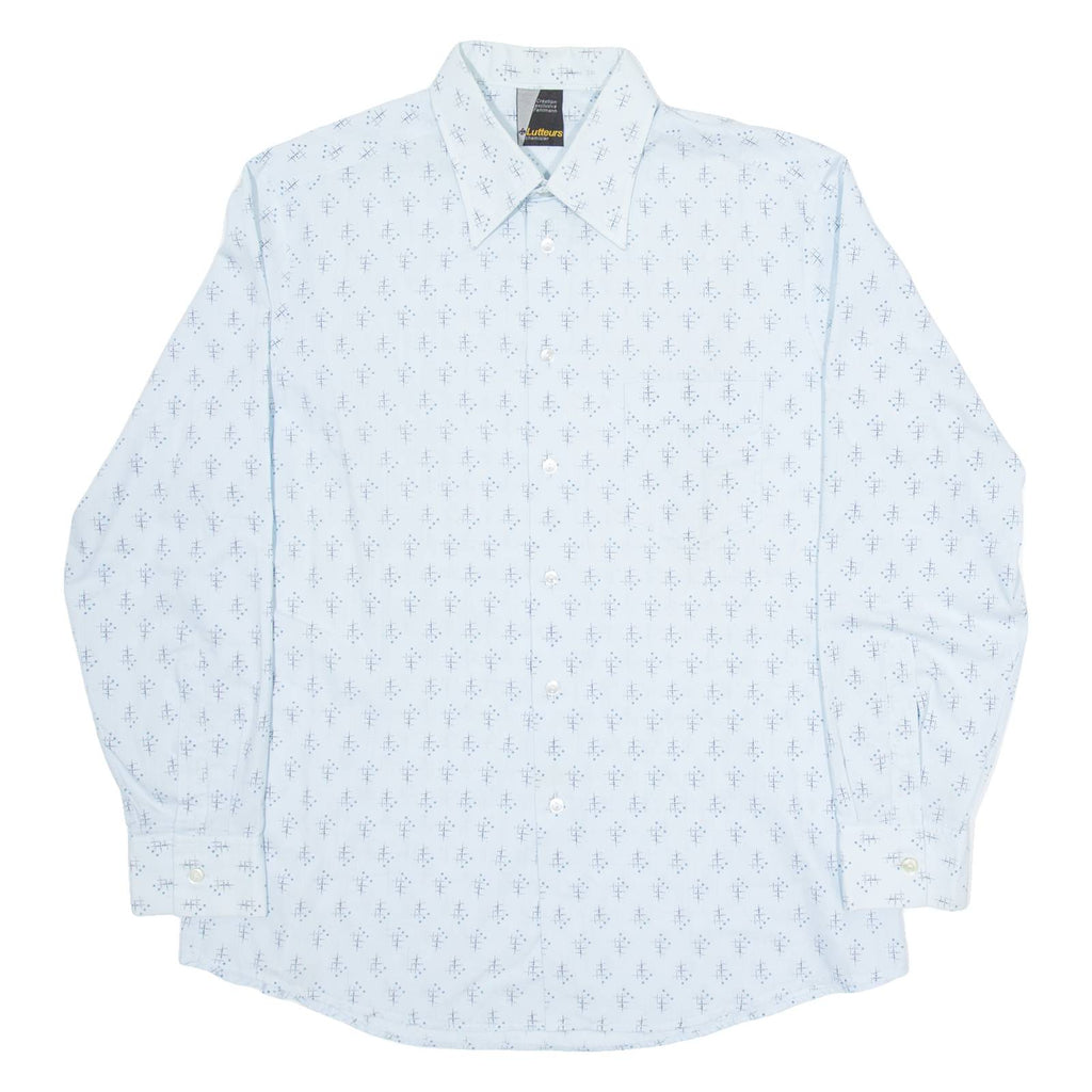 LUTTERS Mens Shirt Blue Geometric Long Sleeve M