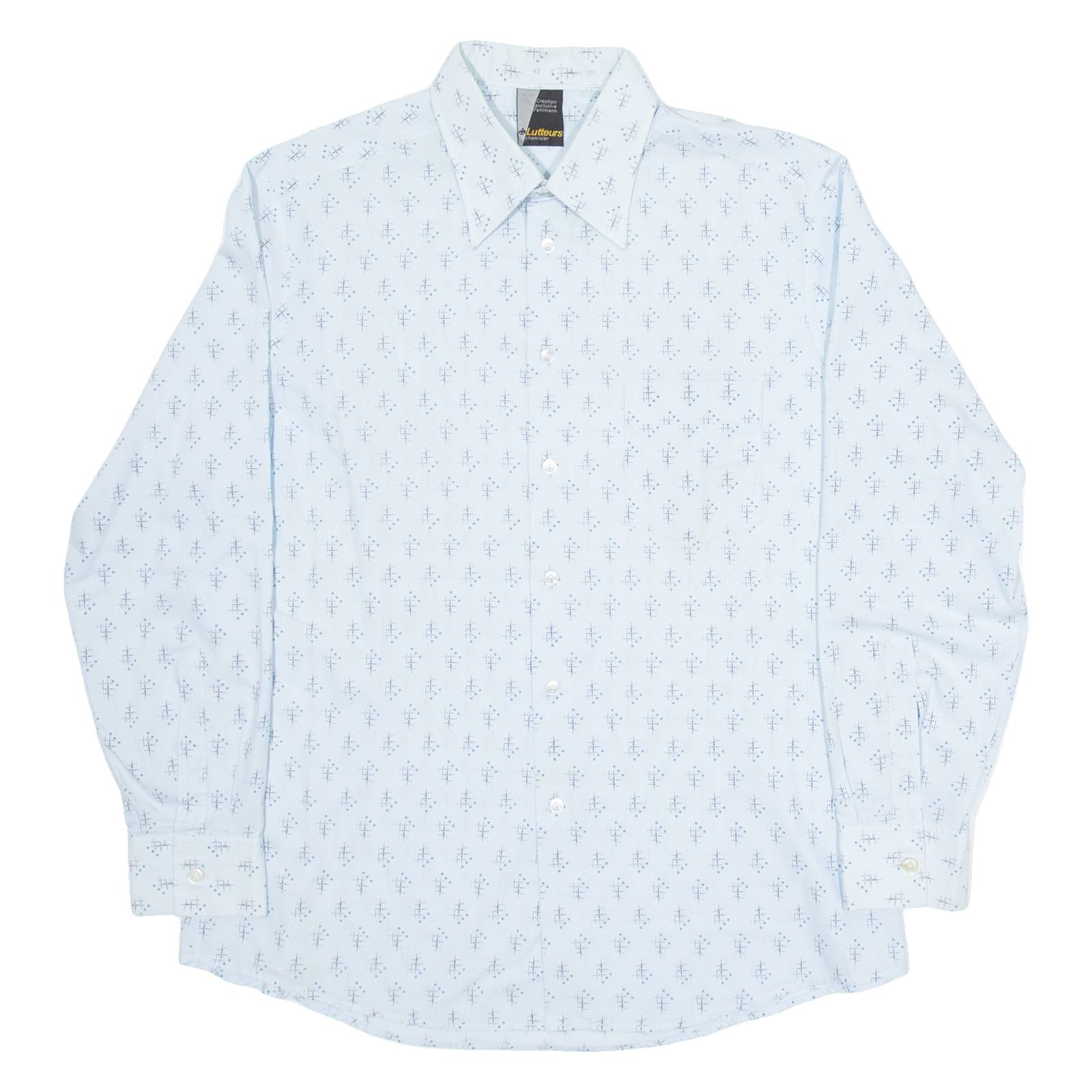 LUTTERS Mens Shirt Blue Geometric Long Sleeve M