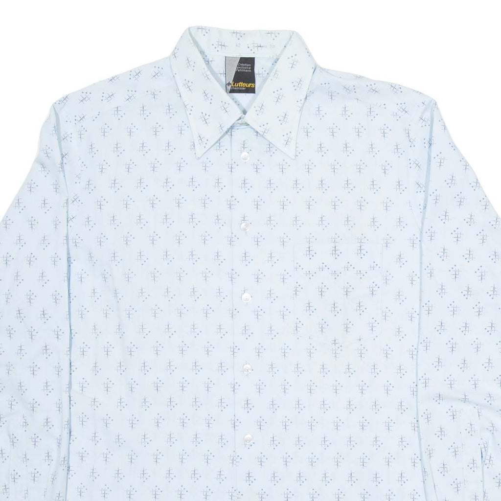 LUTTERS Mens Shirt Blue Geometric Long Sleeve M