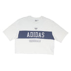 ADIDAS ORIGINALS Womens White & Navy Graphic T-Shirt UK 10 Short Sleeve Crew