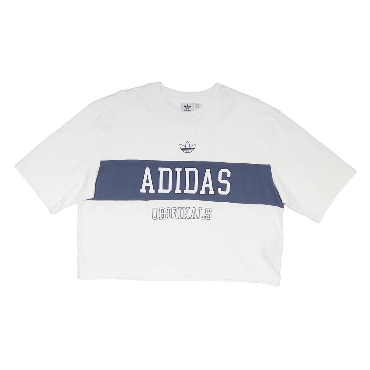 ADIDAS ORIGINALS Womens White & Navy Graphic T-Shirt UK 10 Short Sleeve Crew