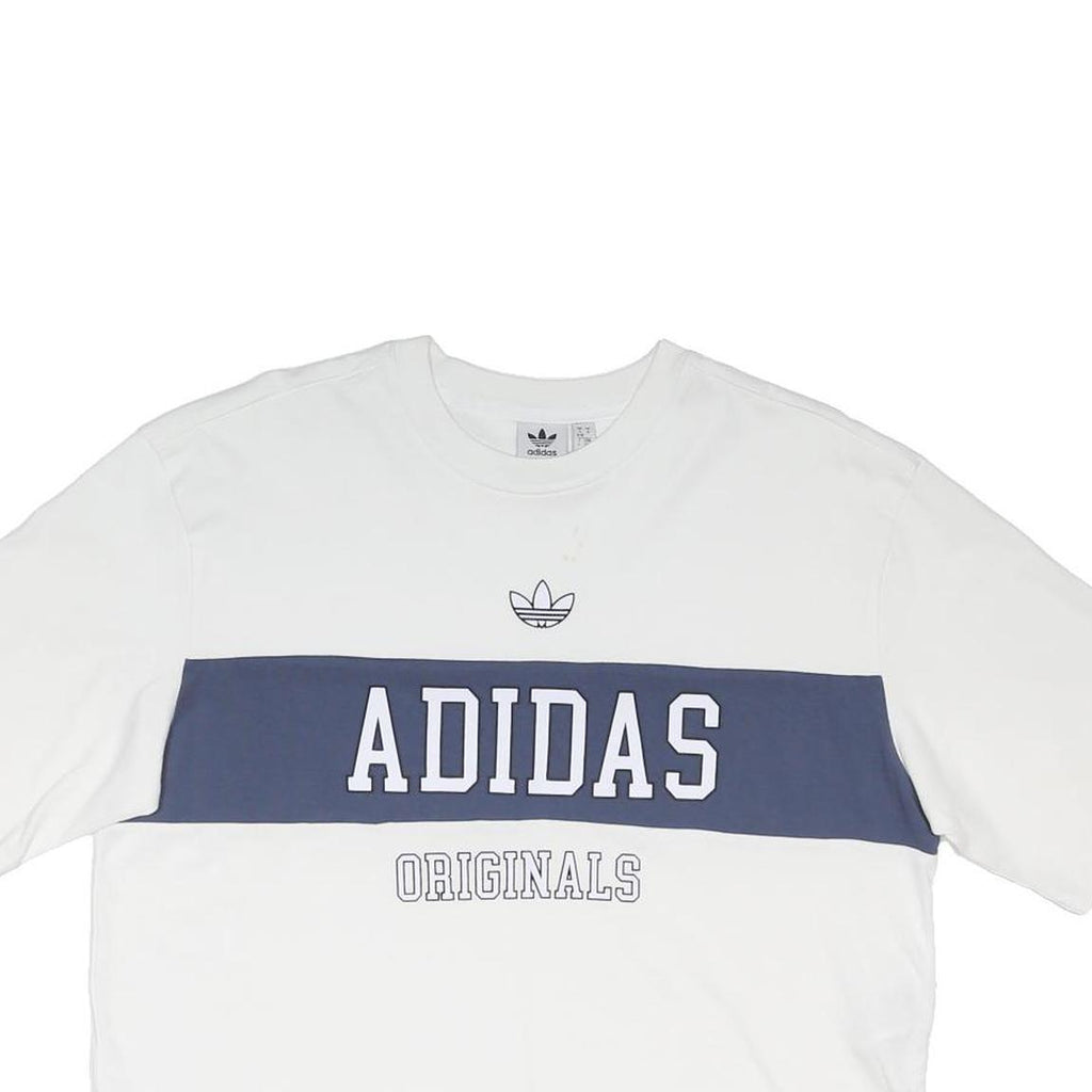ADIDAS ORIGINALS Womens White & Navy Graphic T-Shirt UK 10 Short Sleeve Crew