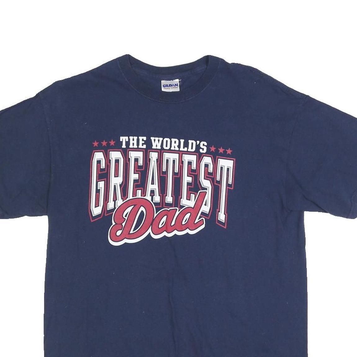 GILDAN Mens Navy Blue The Worlds Greatest Dad Graphic T-Shirt M Short Sleeve
