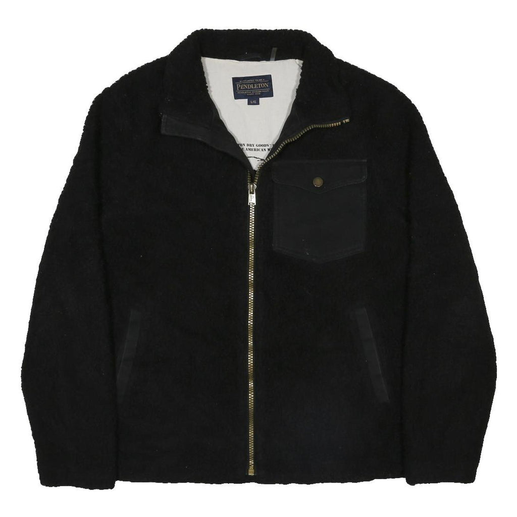 PENDLETON River Rock Sherpa Fleece Mens Black Zip Jacket L Plain Outdoor Warm