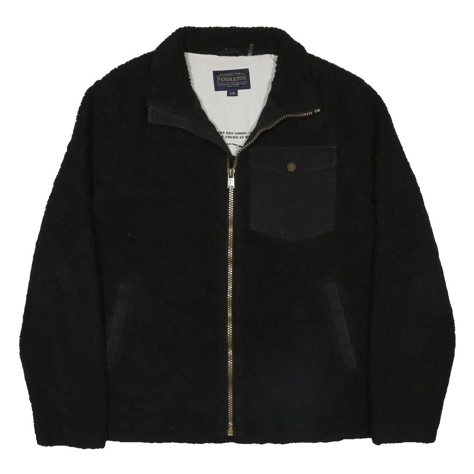 PENDLETON River Rock Sherpa Fleece Mens Black Zip Jacket L Plain Outdoor Warm