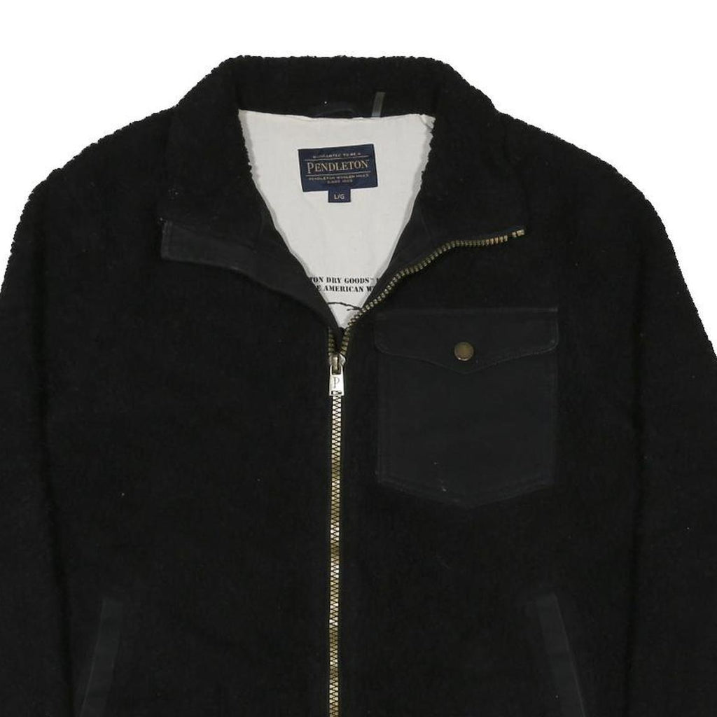 PENDLETON River Rock Sherpa Fleece Mens Black Zip Jacket L Plain Outdoor Warm