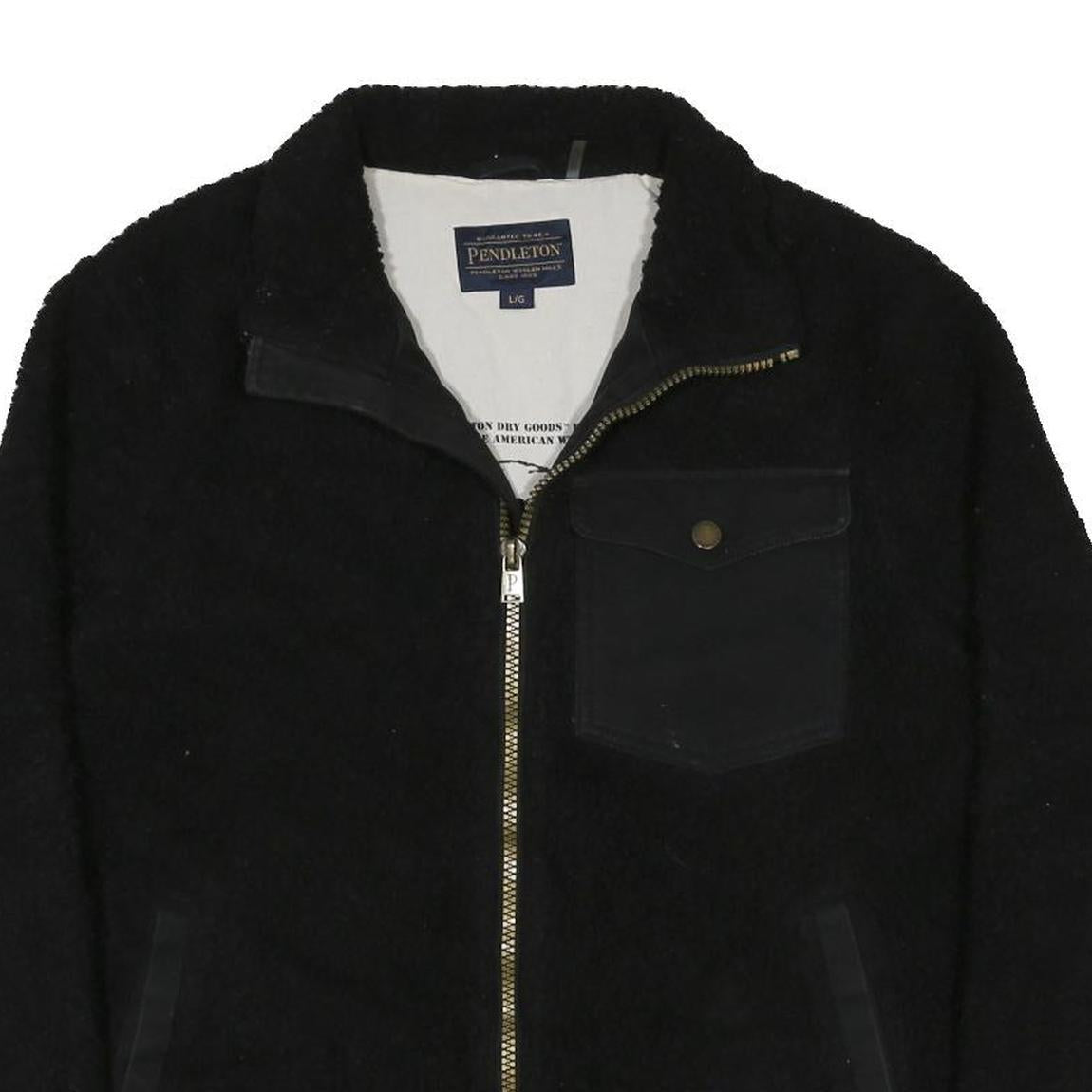 PENDLETON River Rock Sherpa Fleece Mens Black Zip Jacket L Plain Outdoor Warm