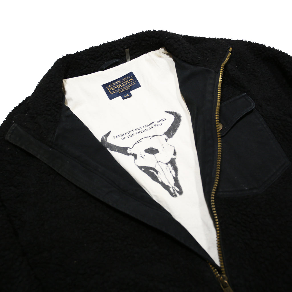 PENDLETON River Rock Sherpa Fleece Mens Black Zip Jacket L Plain Outdoor Warm