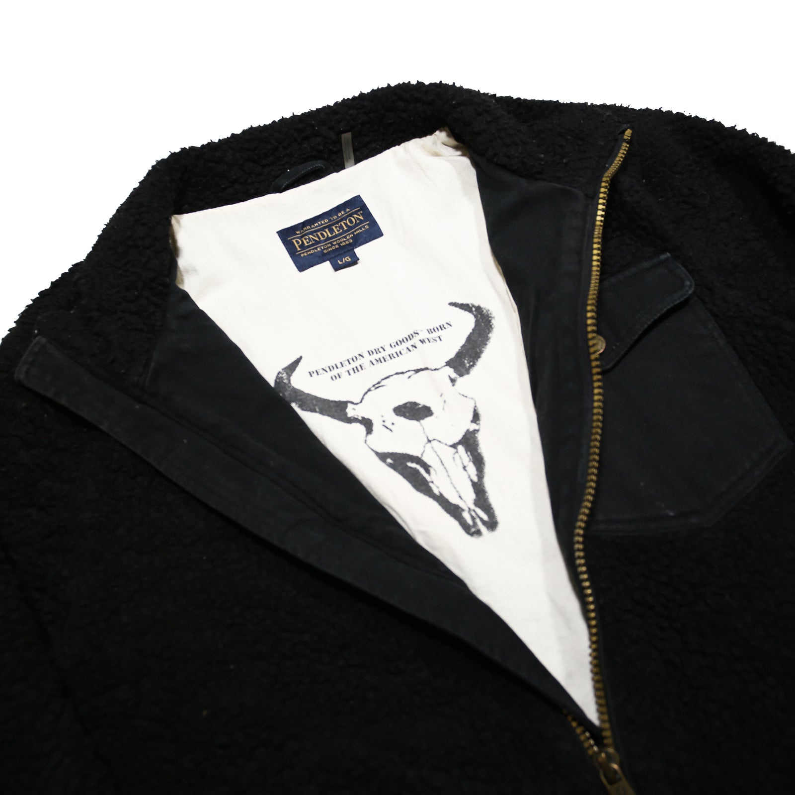 PENDLETON River Rock Sherpa Fleece Mens Black Zip Jacket L Plain Outdoor Warm