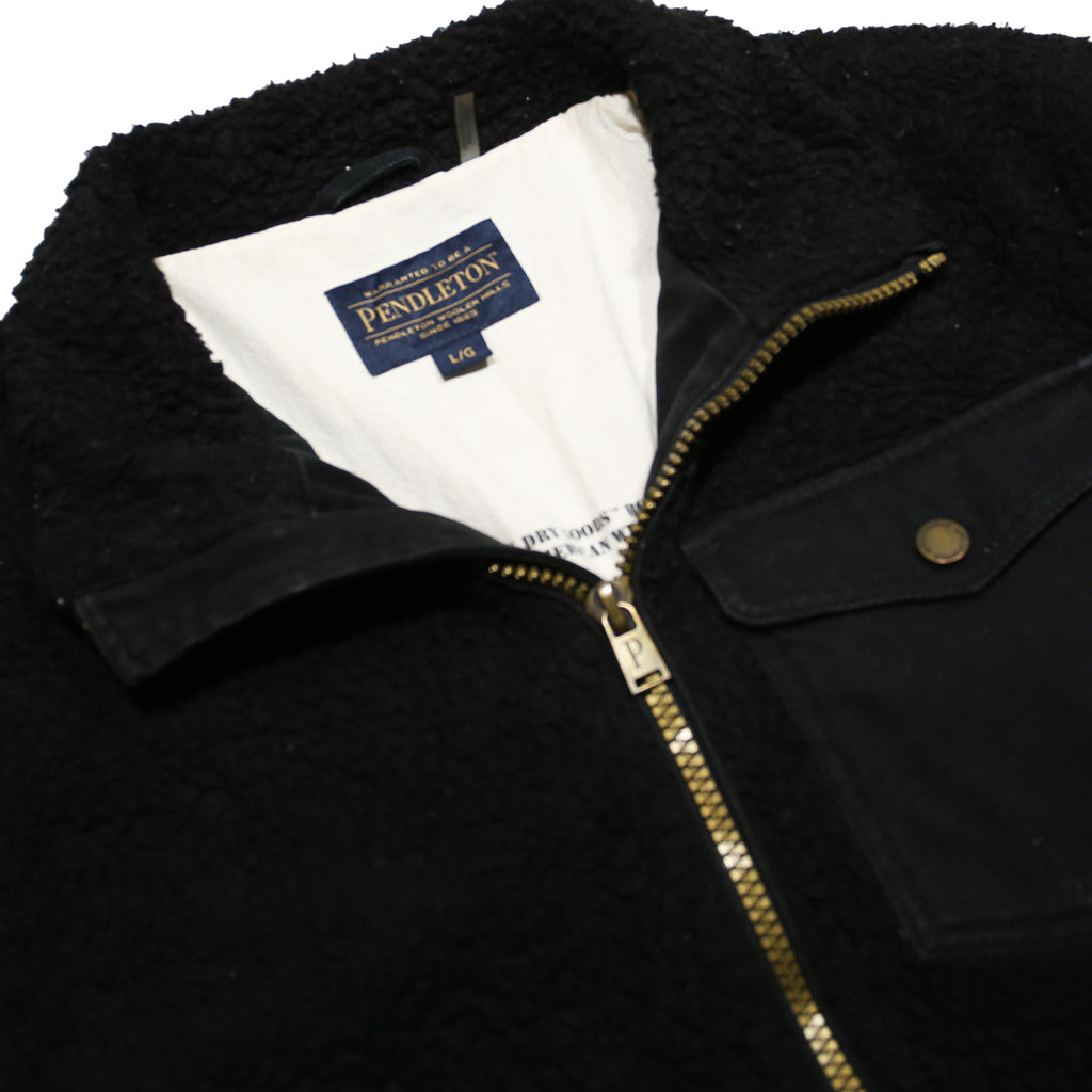 PENDLETON River Rock Sherpa Fleece Mens Black Zip Jacket L Plain Outdoor Warm