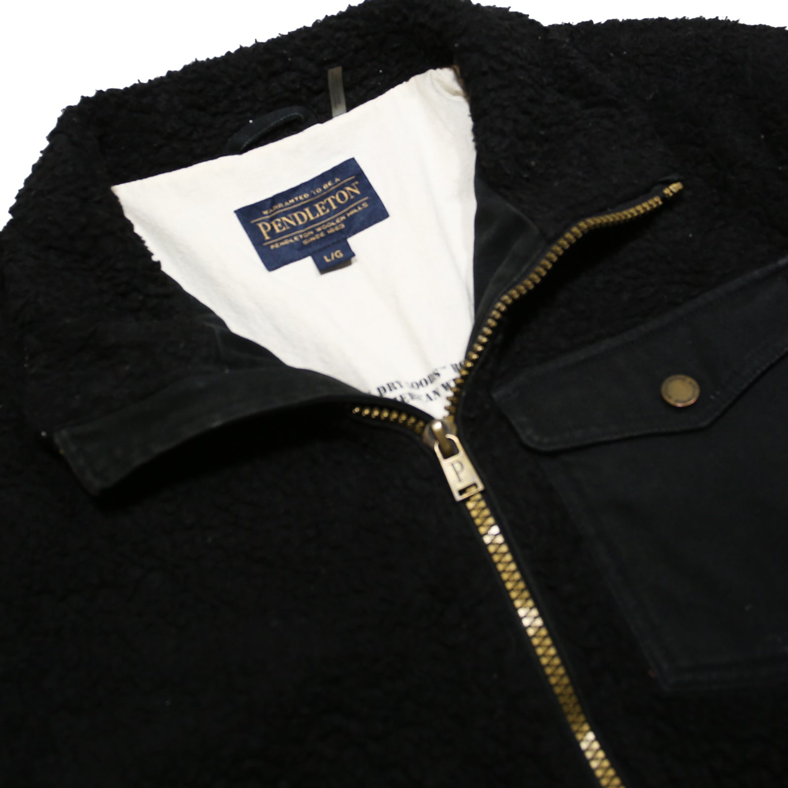 PENDLETON River Rock Sherpa Fleece Mens Black Zip Jacket L Plain Outdoor Warm