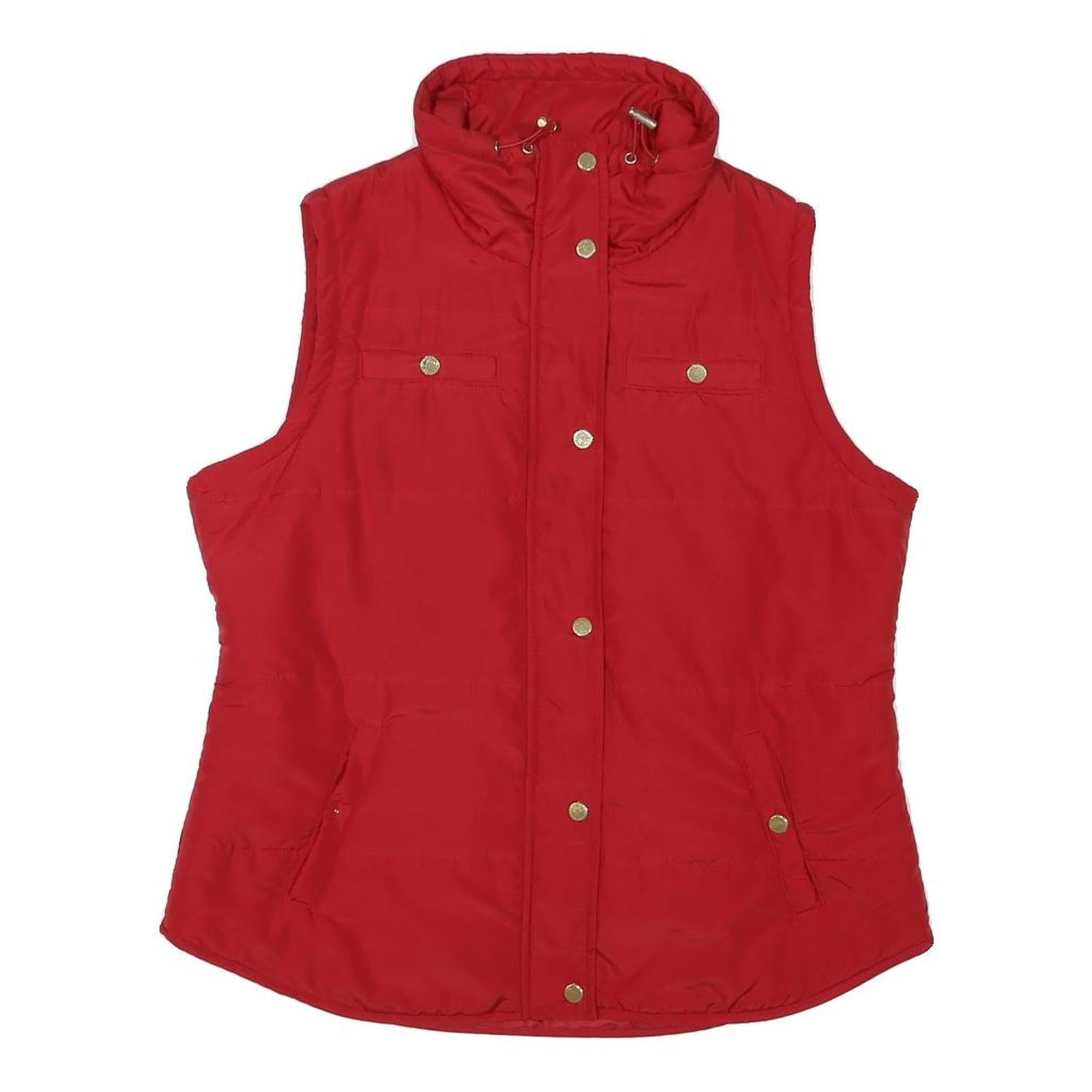 STYLE & CO Womens Red Sleeveless Quilted L Jacket Polyester Blend Zip Puffer