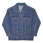 Womens Blue Denim Jacket M Cotton Blend Button Closure Classic Casual Outerwear