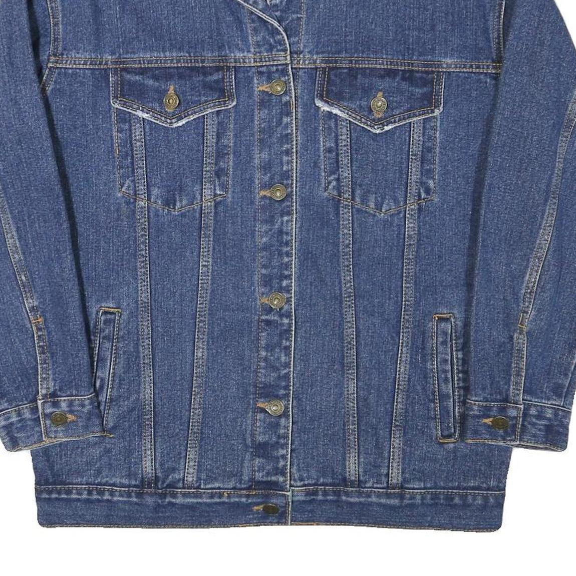 Womens Blue Denim Jacket M Cotton Blend Button Closure Classic Casual Outerwear