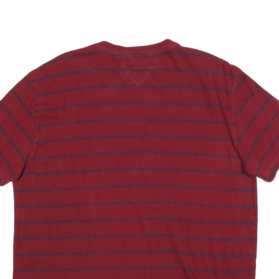TOMMY HILFIGER Mens Red & Navy Stripe T-Shirt L Short Sleeve Crew Neck Cotton