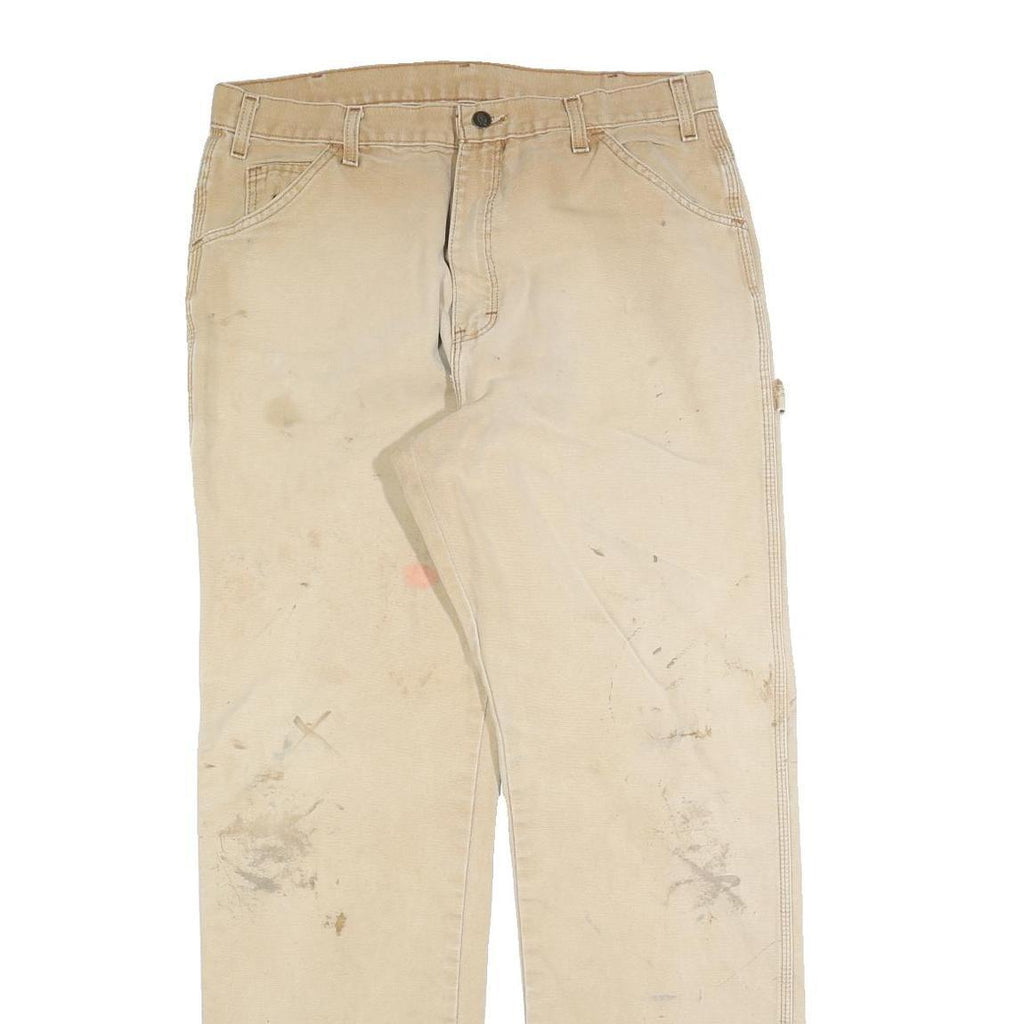 DICKIES Mens Beige Regular Fit Straight Cotton Blend Zip W36 L34 Workwear Jeans