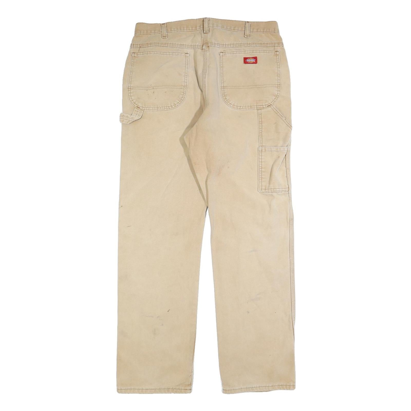 DICKIES Mens Beige Regular Fit Straight Cotton Blend Zip W36 L34 Workwear Jeans