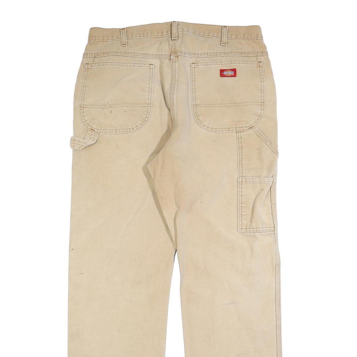 DICKIES Mens Beige Regular Fit Straight Cotton Blend Zip W36 L34 Workwear Jeans