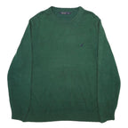 NAUTICA Mens Green Plain Crew Neck Basic Knit Jumper L Cotton Blend Casual
