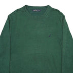 NAUTICA Mens Green Plain Crew Neck Basic Knit Jumper L Cotton Blend Casual