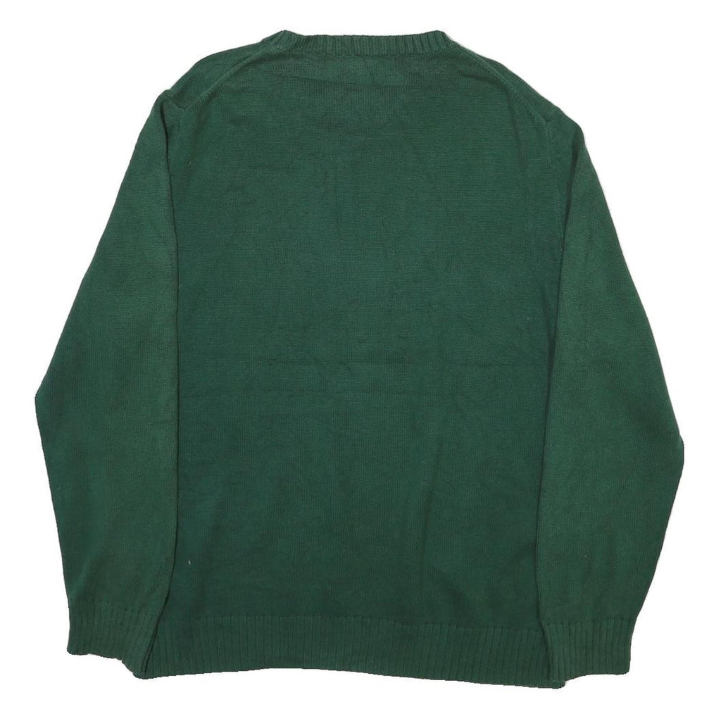 NAUTICA Mens Green Plain Crew Neck Basic Knit Jumper L Cotton Blend Casual