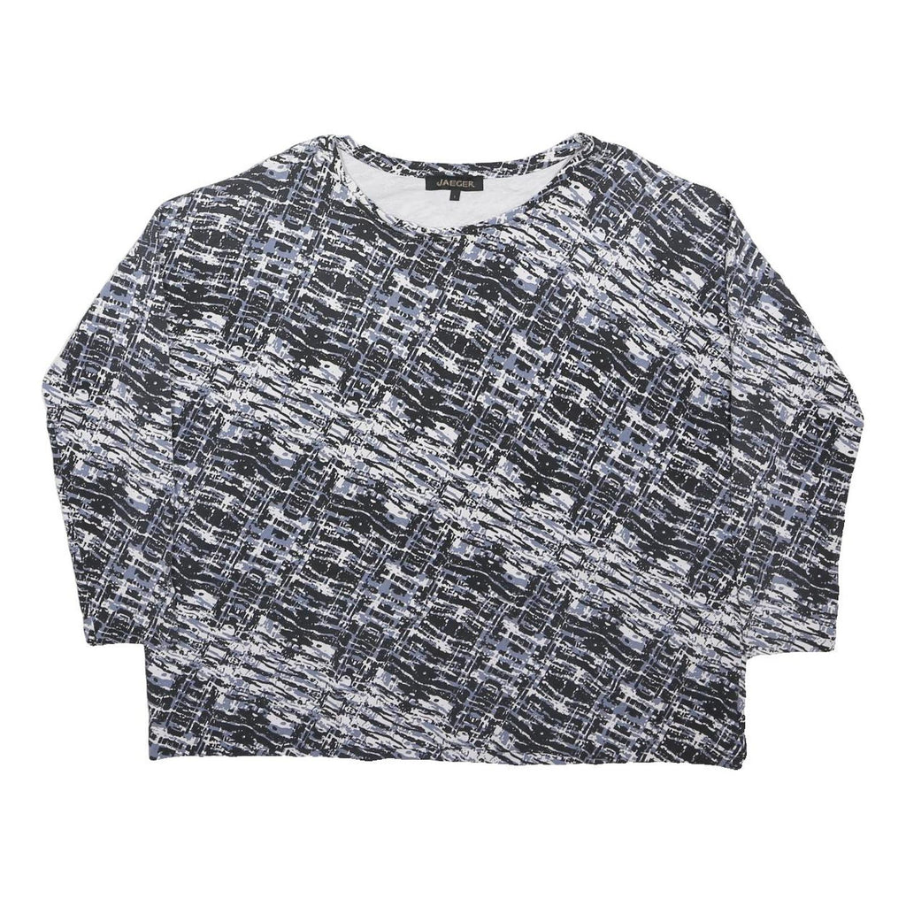 JAEGER Womens Black & Grey Printed Long Sleeve Round Neck Top L Lightweight
