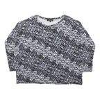 JAEGER Womens Black & Grey Printed Long Sleeve Round Neck Top L Lightweight