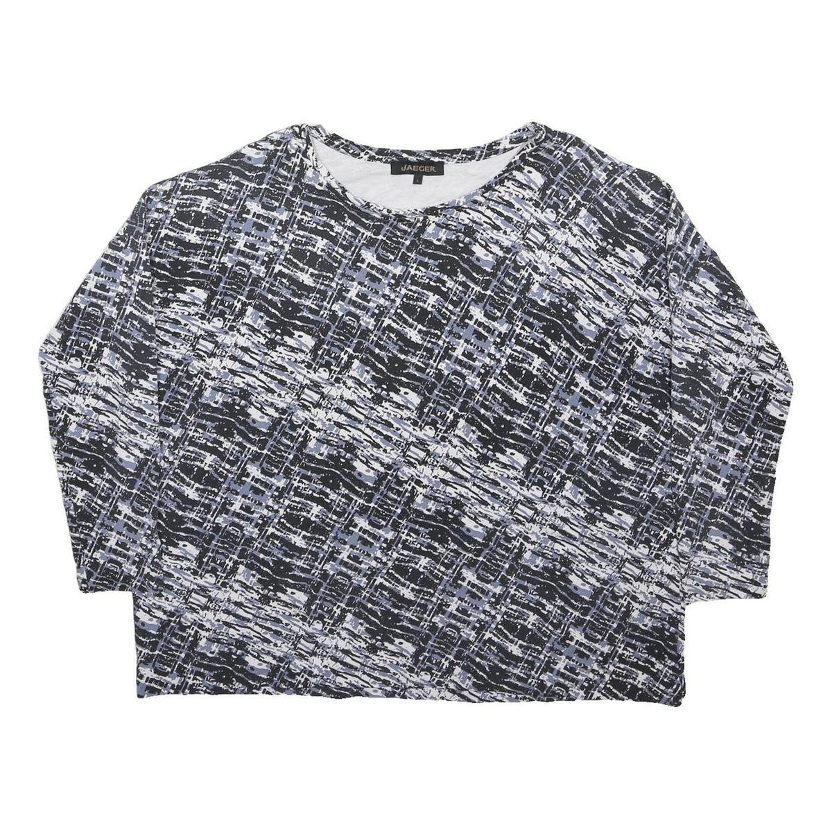 JAEGER Womens Black & Grey Printed Long Sleeve Round Neck Top L Lightweight