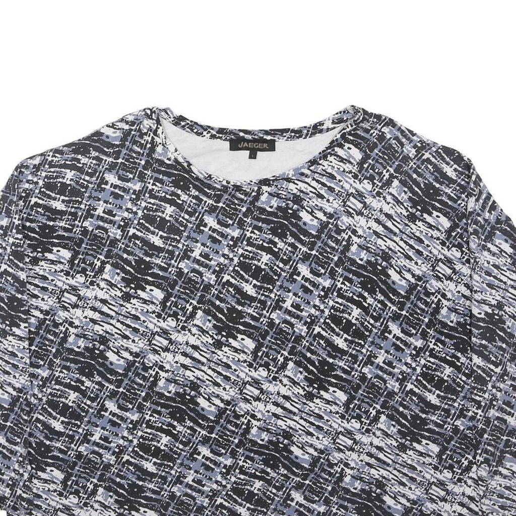 JAEGER Womens Black & Grey Printed Long Sleeve Round Neck Top L Lightweight