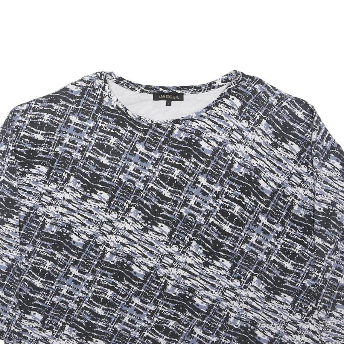 JAEGER Womens Black & Grey Printed Long Sleeve Round Neck Top L Lightweight