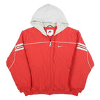 NIKE Womens Red Jacket L Polyester Zip Hooded Plain Sports Casual Fitness
