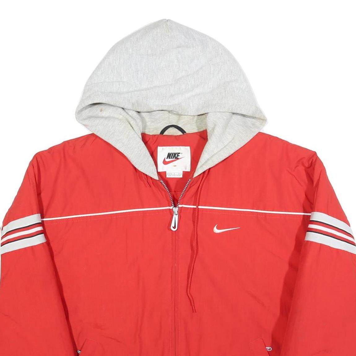 NIKE Womens Red Jacket L Polyester Zip Hooded Plain Sports Casual Fitness