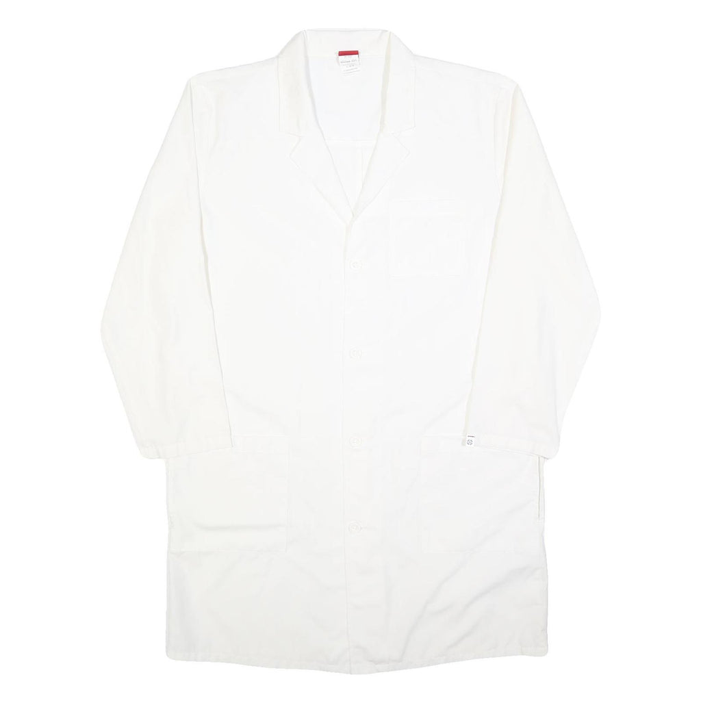 DICKIES Mens White Workwear Shirt L Cotton Durable Long Sleeve Button-Up